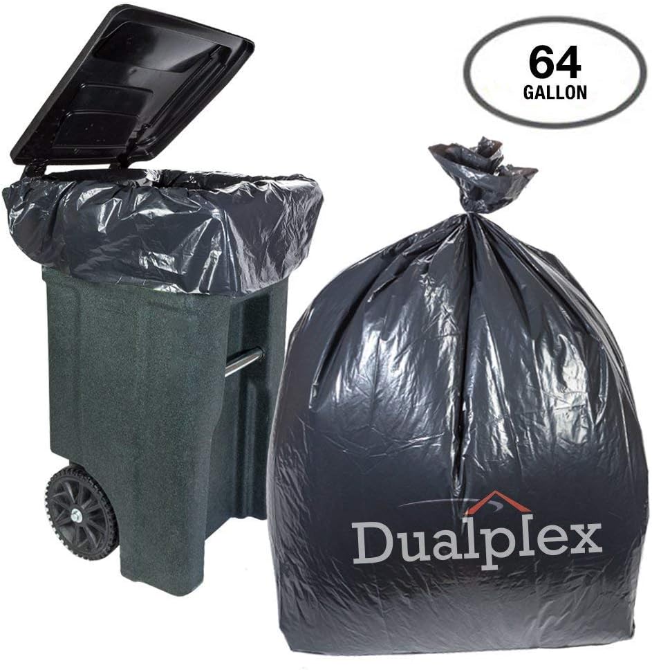 Dualplex 64 Gallon Black Trash Bags for Toter 1.5 Mil Garbage Bag 50 Bags Per Case 50" X 60"