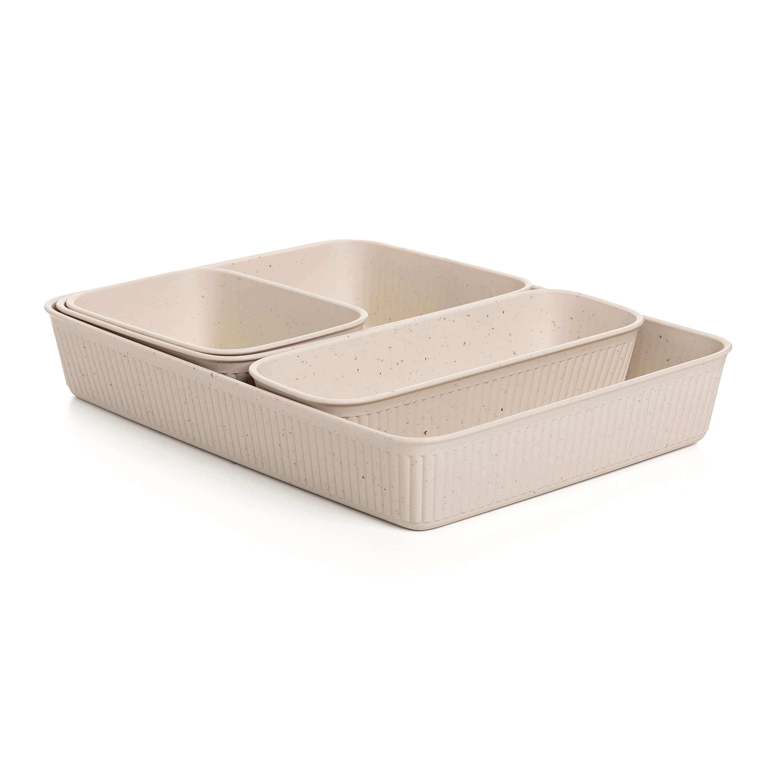 TATAY Plastic Storage Baskets Baobab | Set of 4: A6 + A5 + A4 + Slim | Drawer Organisers | Elegant Functional Design | Home & Office Organisation | 100% Recycled BPA-Free Plastic, Ecohome