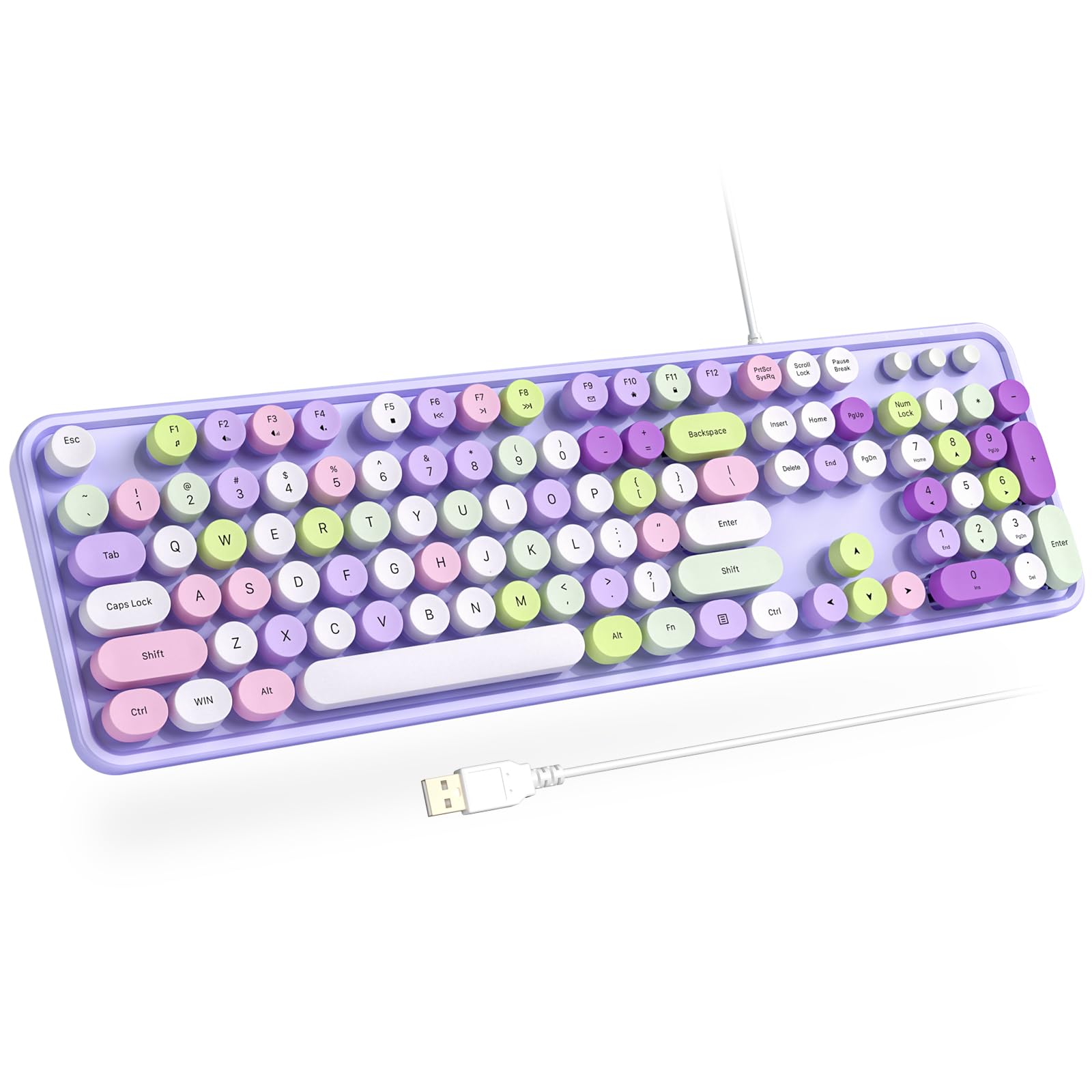 Photo 1 of Atelus Computer Wired Keyboard, Plug Play USB Full-Size Keyboard with Large Number Pad, Caps Indicators, Foldable Stands, for Windows 7/8/10 PC Laptop (Purple Colorful)