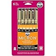 Sakura Pigma 30062 Micron Blister Card Ink Pen Set, Black, Ass't Point Sizes 6CT Set