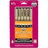 Sakura Pigma 30062 Micron Blister Card Ink Pen Set, Black, Ass't Point Sizes 6CT Set