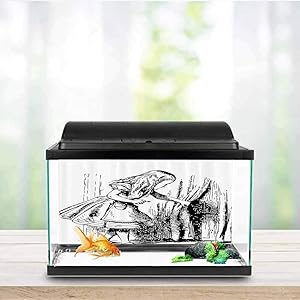 ScottDecor Alice in Wonderland Decorations Aquarium Fish Tank Black and White Alice Looking Through Curtains Hidden Door Adventure PVC Adhesive Black White W36 x L20 Inch