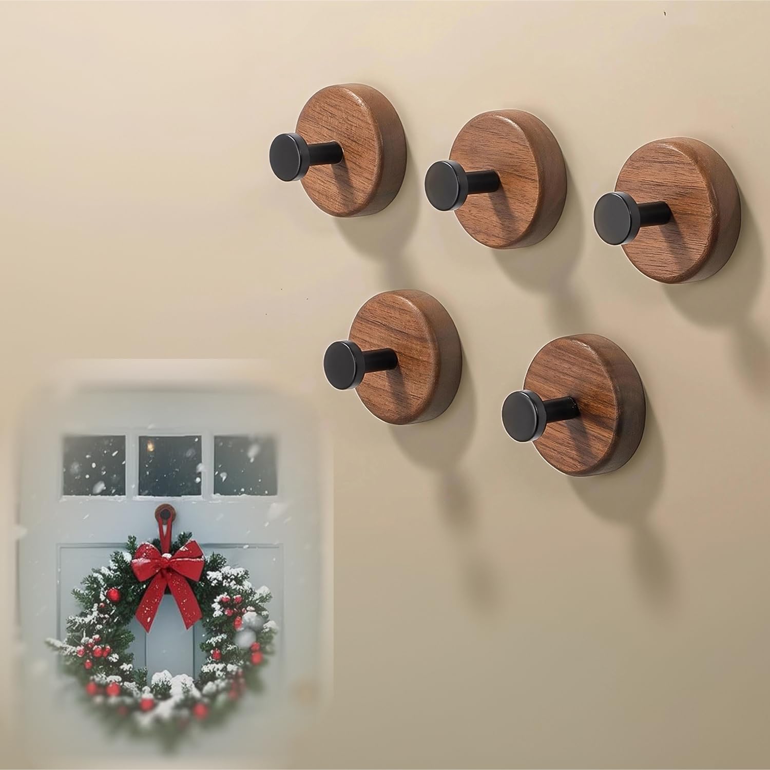 Photo 1 of 2025 New Waterproof Wood Grain Coat Hook,Dark Walnut Wood Suction Cup Hooks Mounted Stick on Hanging,Suction Cup Decorative Towel Hooks for Hanging Hats Robe Clothes Keys Bags Jackets 5Pack