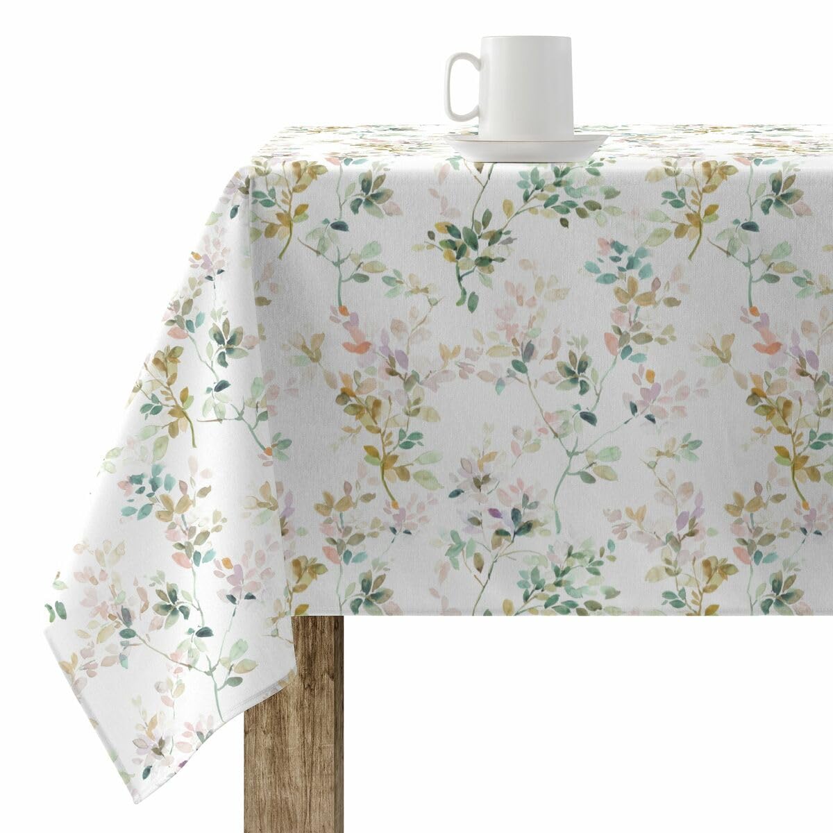 BL BELUM Floral Stain Resistant 100% Cotton Resinated Tablecloth 200x140cm Square Waterproof Stain Resistant Liquid Repellent