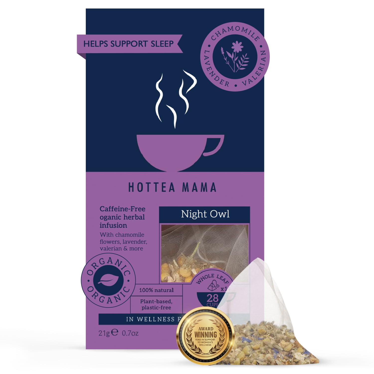 HOTTEA MAMA | Night Owl | Organic | Sleep Support Tea | Caffeine-Free | Postpartum & Breastfeeding Support | 14 Whole Leaf Biodegradable Bags (28 Cups Of Tea)
