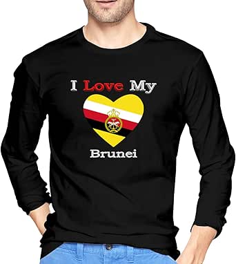 Amazon.com: I Love My Flag of Brunei Heart Men's T-Shirt ...
