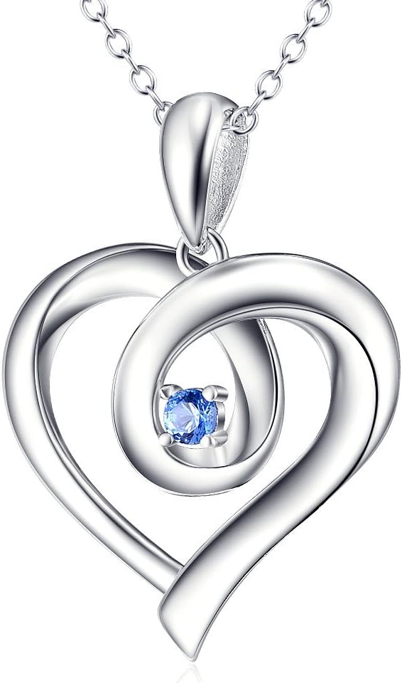 You Are The Only One In My Heart 925 Sterling Silver Pendant Necklace, Rolo Chain 18" (Blue Stone)