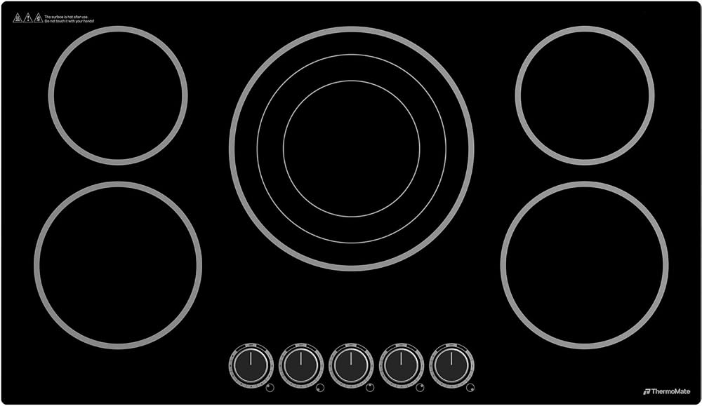 ThermoMate 36 Inch Electric Cooktop, 5 Burners Knob Control Built-in Ceramic Cooktop, 30" Radiant Electric Stove Top of 9000W