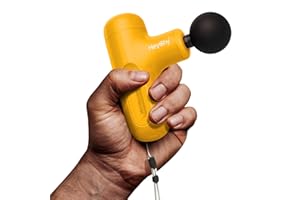 HEYCHY Mini Massage Gun Deep Tissue, Handheld Portable Mini Travel Size Percussion Deep Tissue Massager with 4 Attachments & 5 Speeds, Ideal Gift for Men & Women, Yellow