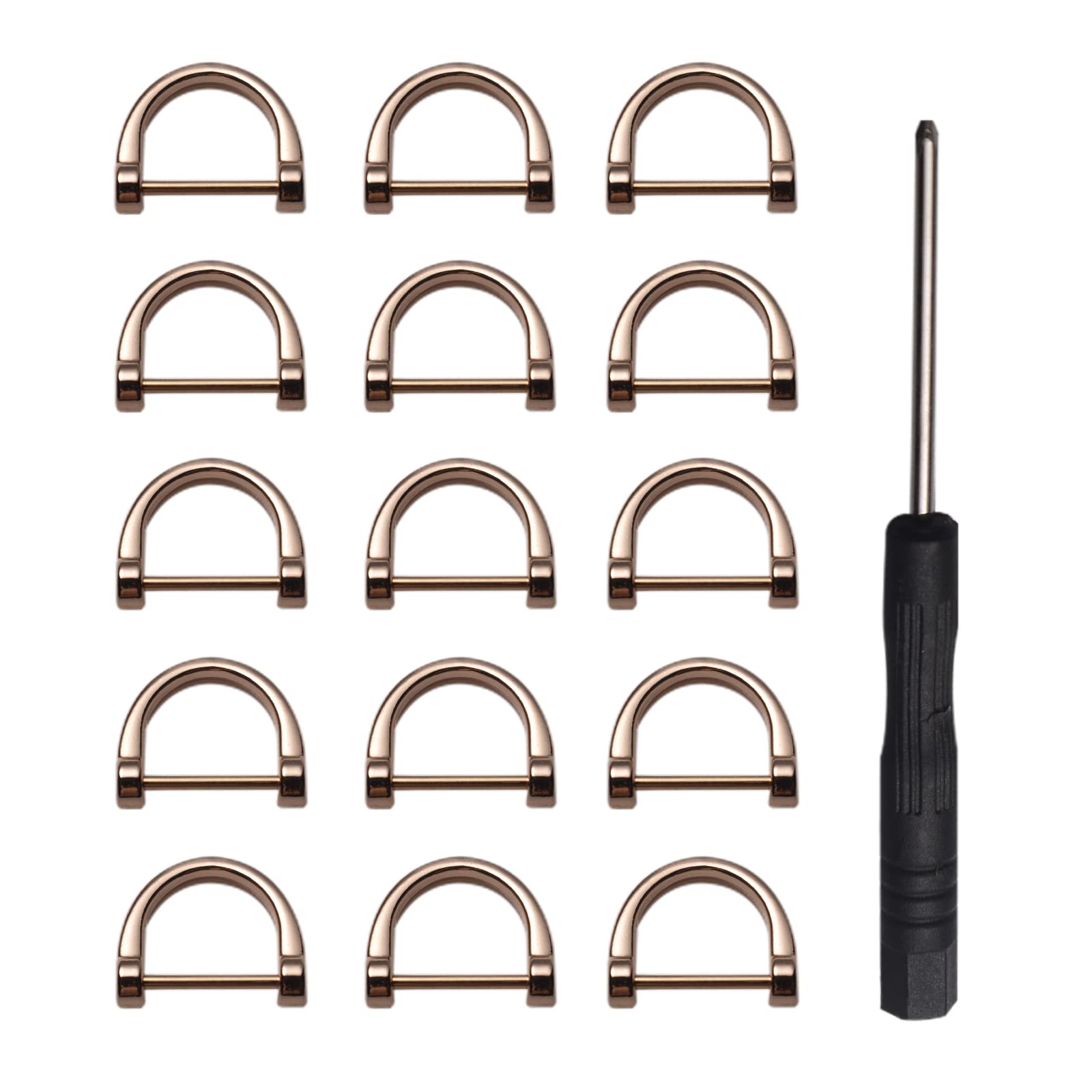 Photo 1 of 15pcs D-Rings Screw in Shackle Horseshoe U Shape D Ring Screw in Shackle Semicircle with Screwdriver DIY Leather Strap Craft Purse Replacement (Gold)