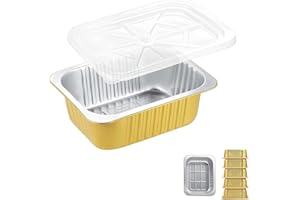 MESTAEK 9x6.5 Sturdy Foil Pans + Snap-On Lids (5 Pack) | 2X Thicker Heavy Duty Reusable Foil Tin 61oz | Grill Microwavable Multi-Use Pan Pot | 3" Deep Disposable Aluminum Foil Pan for Baking Cooking