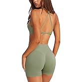 RXRXCOCO Women's 2 Piece Workout Sets Seamless Twist Back Sports Bra High Waist Butt Lifting Shorts Pilates Gym Yoga Outfits