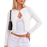 Aoysky Womens Cropped Jackets Open Front Long Sleeve Lace Trim Coat | Single button closure, lightweight stretch fabric, feminine ballet style, active wear