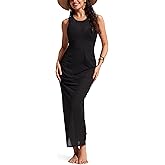 CRZ YOGA Mesh Maxi Cover Up Dress for Women - Sleeveless Swim Bathing Suit Beach Coverups with Back Slit