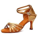 DKZSYIM Women's Satin Latin Dance Shoes