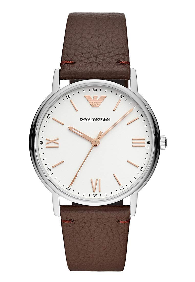 Emporio Armani Watch for Men, Quartz Three Hand Movement and 41mm Case Size with Leather Strap