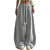 GORGLITTER Women's Y2K Baggy Sweatpants Wide Leg Barrel Pants Elastic Waist Oversized Drawstring Sweats