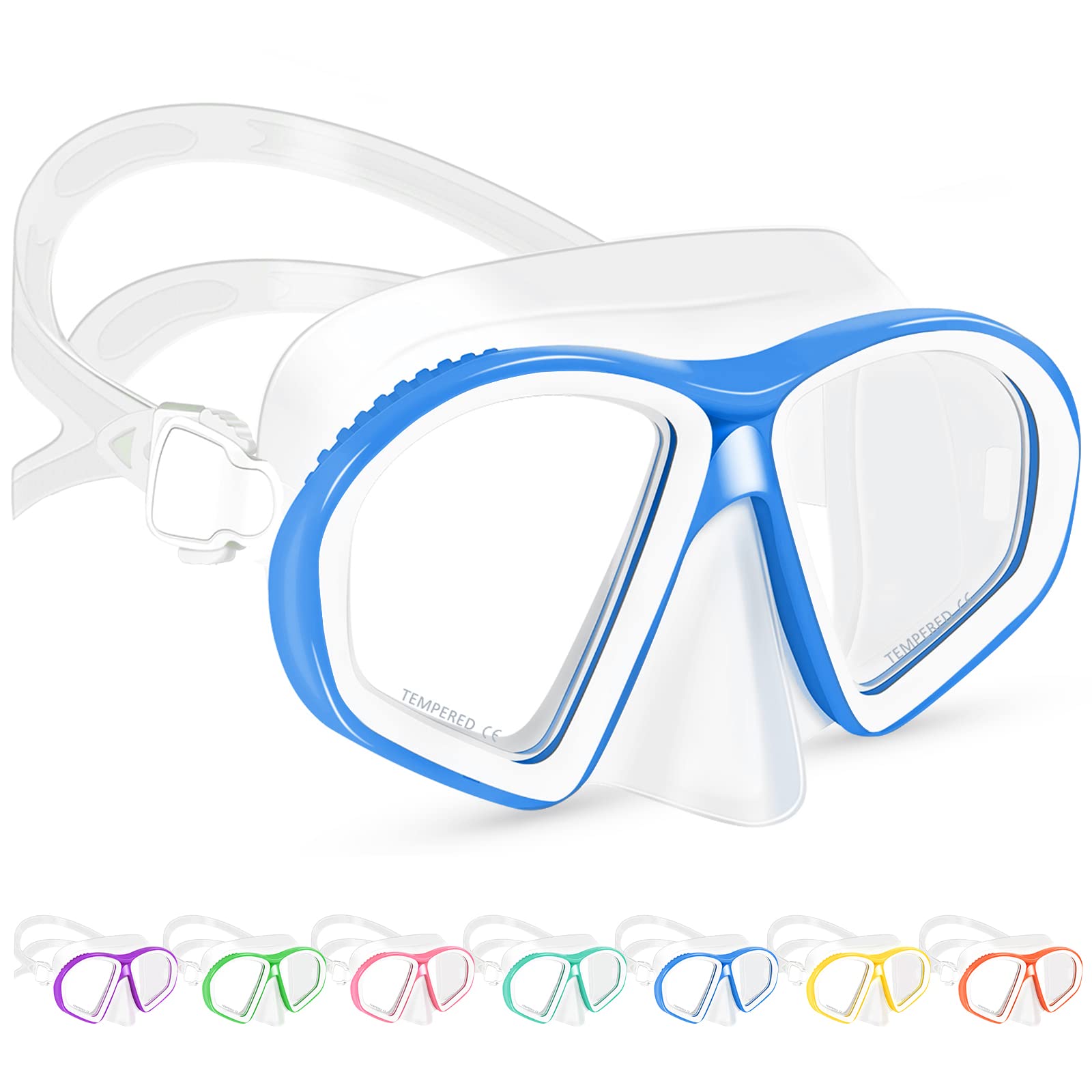 Supertrip Kids Swimming Goggles, Tempered Glass Goggles with Nose Cover, Swim Goggles Diving Mask Snorkel Mask for Kids 6-14