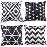 HOSL 4pcs Sofa Home Decor Design Throw Pillow Case Cushion Covers Square 18 Inch (1x plus, 1x Geometry, 1x triangle, 1x Black Zig Zag Chevron)