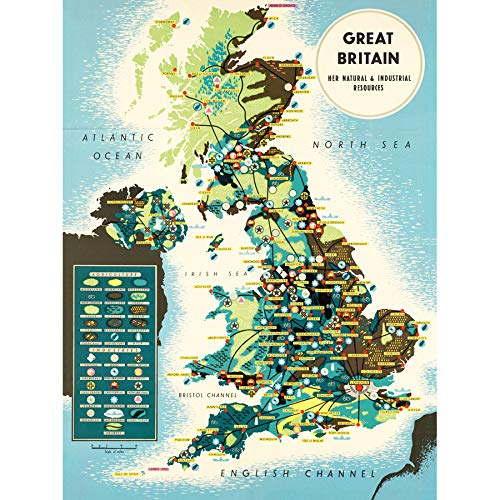 Artery8 Map BIS 1945 United Kingdom UK Natural Resources Chart Art Print Canvas Premium Wall Decor Poster Mural