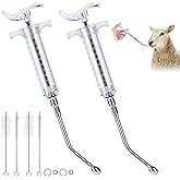 GINDOOR 2 Pieces Reusable Goats Syringe with 2 Drench Nozzle, Adjustable Dosage Detachable Sheep Drench Livestock Syringe for