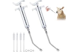 GINDOOR 2 Pieces Reusable Goats Syringe with 2 Drench Nozzle, Adjustable Dosage Detachable Sheep Drench Livestock Syringe for