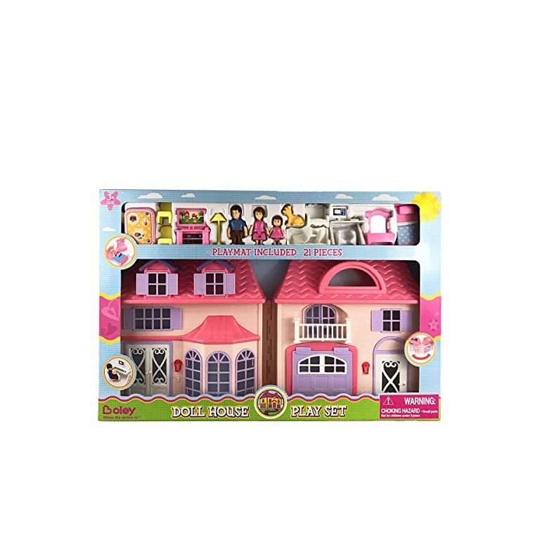 Boley Pretend Play American Doll House Toy Playset 21Piece Portable