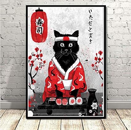 Qingrenjie Affiches Et Imprimer Japon Sushi Chat Affiche Mur Art Photo Toile Peinture Pour Chambre Decor A La Maison 50x70 Cm Sans Cadre Amazon Fr Cuisine Maison