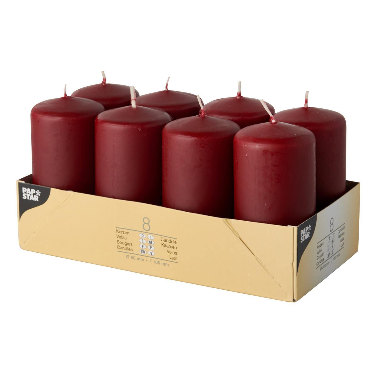 PAPSTAR 17983 Papstar Candles Bordeaux, Pack of 8