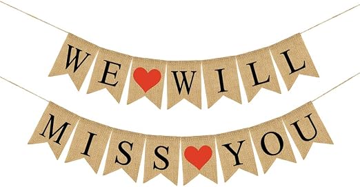 BESTOYARD WE WILL MISS YOU Letters Bunting Banner Heart Pattern Linen 
