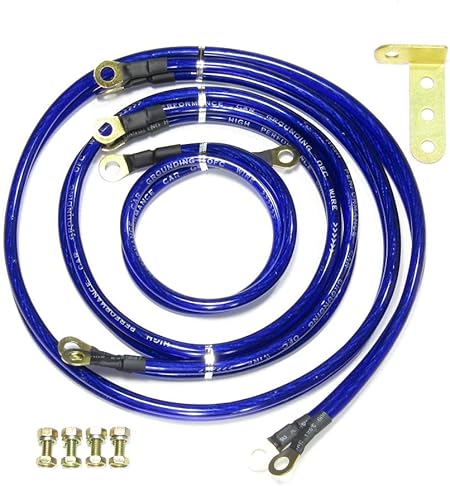 Amazon 高品質 アーシング ケーブル 5本 ターミナル付 キット ドレスアップ エンジンルーム 青 アーシング 車 バイク