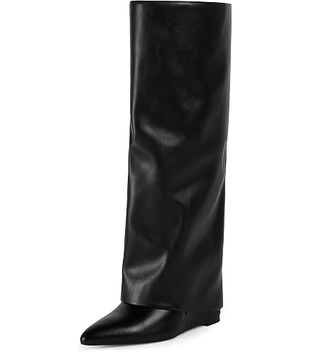 Amazon.com | Aizhenzm Black Fold Over Boots For Women Wide Calf