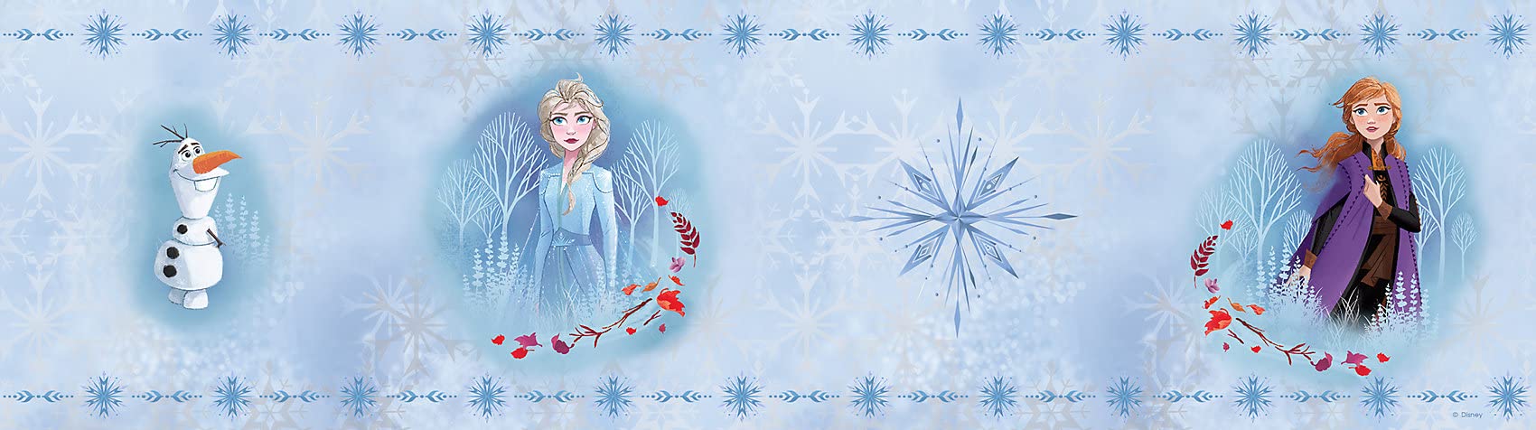 AG Design Olaf with Elsa and Anna Frozen 2 Disney Decorative Wall Border for Children's Room 5 m x 14 cm WBD 8156 Blue 0.14 m