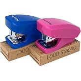 Aria Premium Mini Stapler Set by PraxxisPro - with Built-in Staple Removers, 2000 Standard Staples Included - for Office, School, and Travel, Set of 2, Blue &amp; Pink
