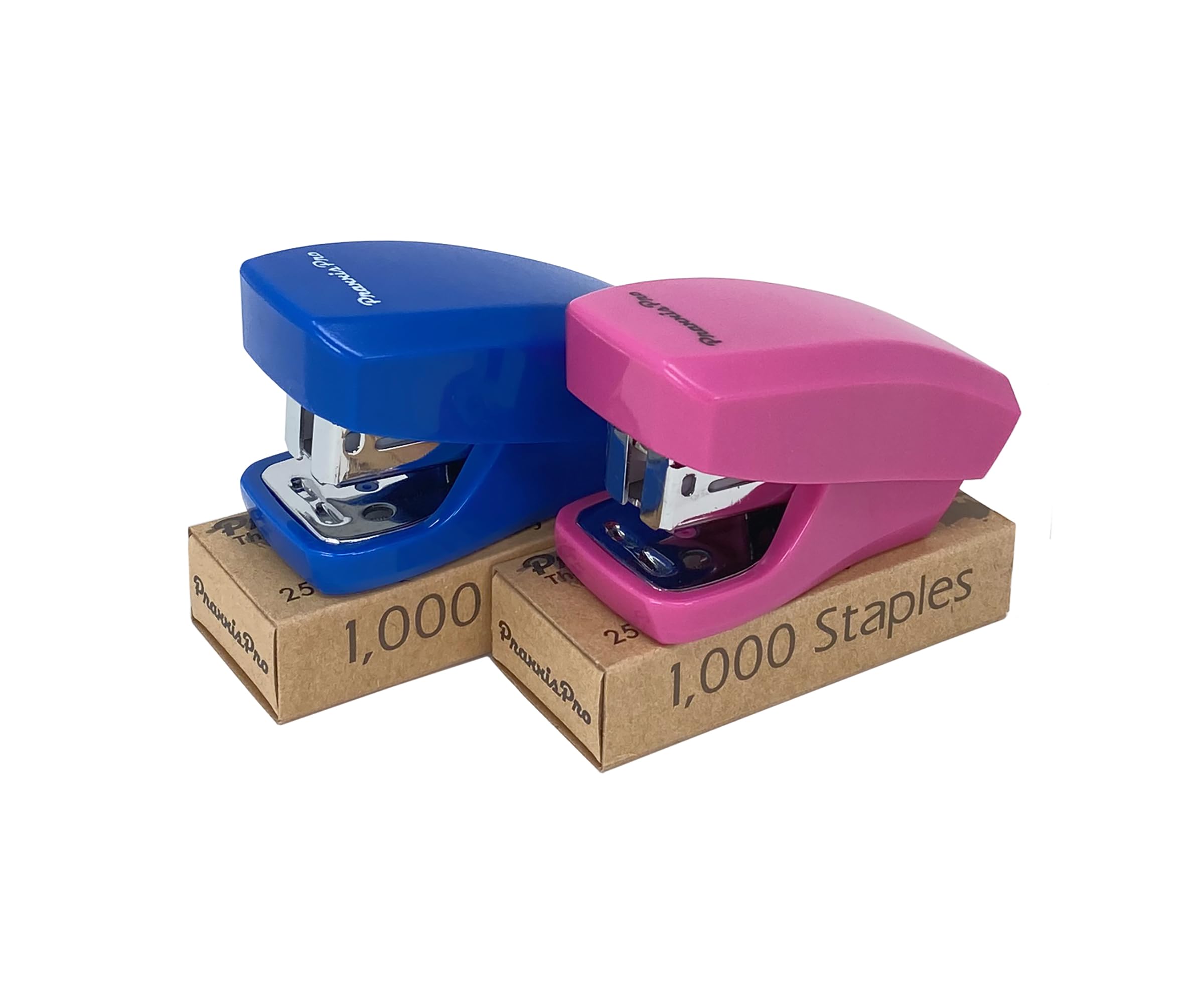 Photo 1 of Aria Premium Mini Stapler Set by PraxxisPro - with Built-in Staple Removers, 2000 Standard Staples Included - for Office, School, and Travel, Set of 2, Blue & Pink