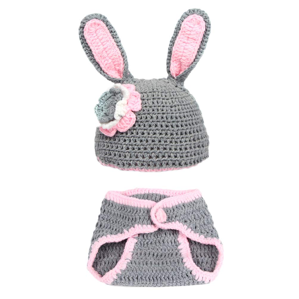 Easter Newborn Baby Photography Props Bunny Rabbit Crochet Costume Outfits Cute Hat Pants Overalls Costume for Pink Gray
