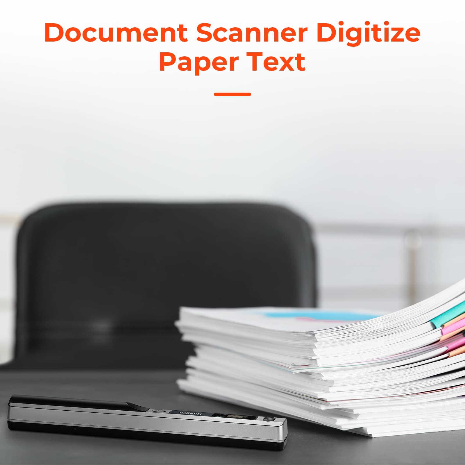 MUNBYN Portable Scanner, Photo Scanner for A4 Documents Pictures Pages Texts in 900 DPI, Flat Scanning, Include 16G SD Card, Wand Document Reader Uploads Images to Computer Via USB Cable, No Driver