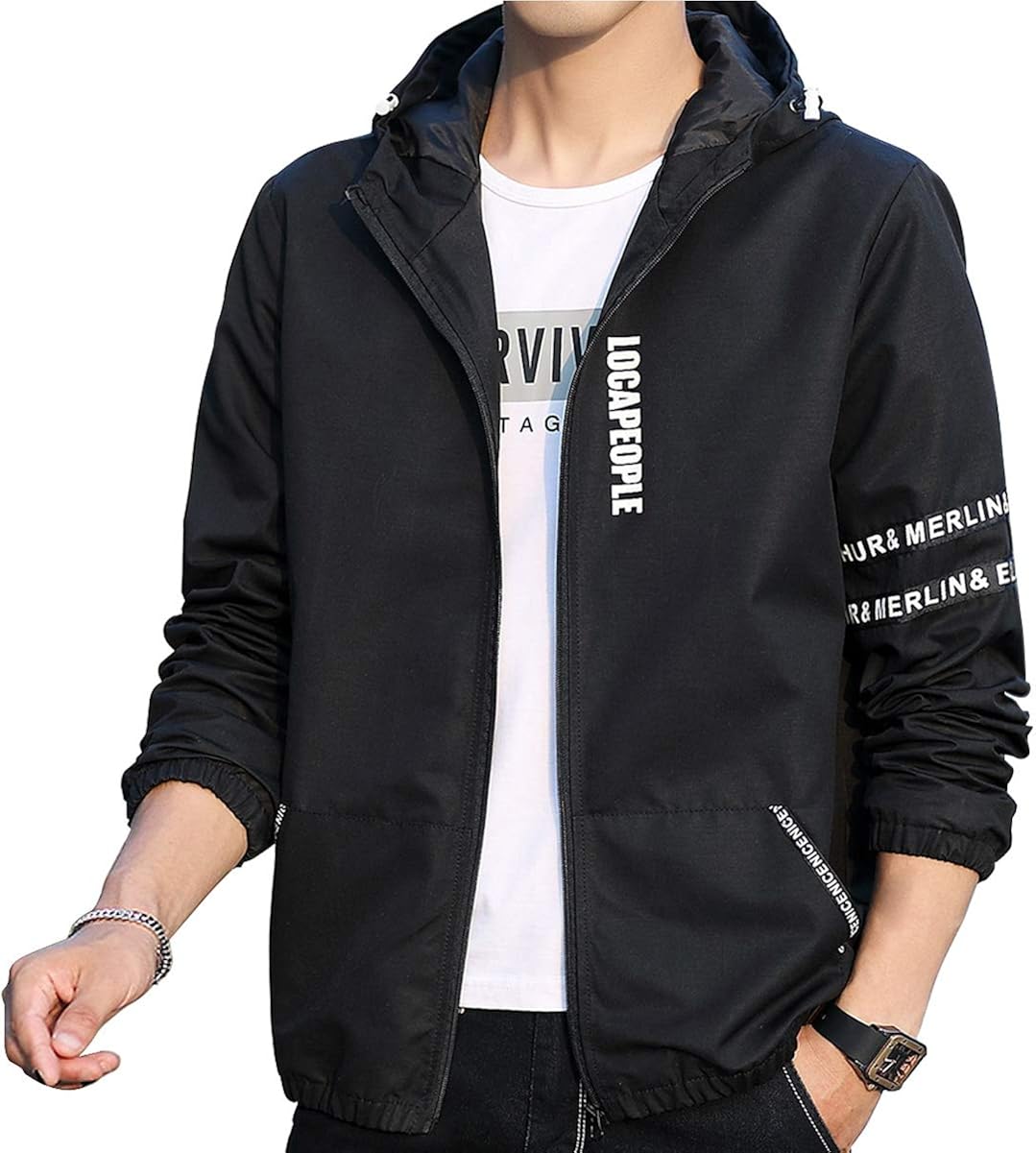 Amazon ジャケット メンズ 秋服 メンズ 長袖 無地 ウインドブレーカー フード付き ブルゾン ジャケット アウター コート スポーツ カジュアル 防風 軽量 大きいサイズ 春 秋 冬 コート ジャケット 通販