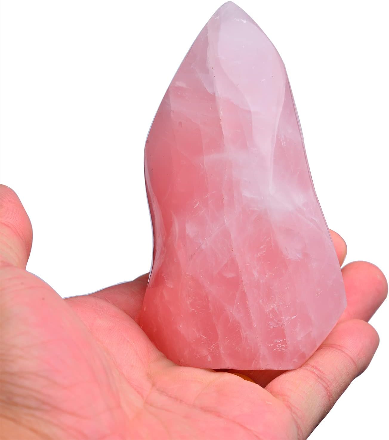 Indoor Fountains & Accessories - AMOYSTONE Rose Quartz Standing Crystals Big Home Decor Real Rose Quartz Stone Large Flame Tower Energy Meditation Healing Stone 1.0-1.5LB