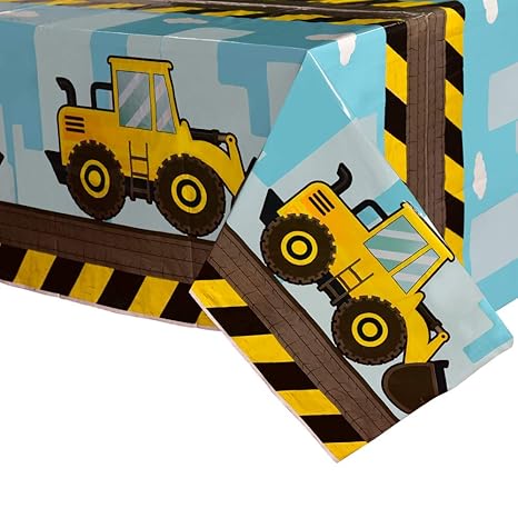 WERNNSAI Kipper Tischdecken - 2 Packung 180 × 110 cm Konstruktion Wegwerf Gedruckt Kunststoff Tischtuch, Partyzubehör für Kin