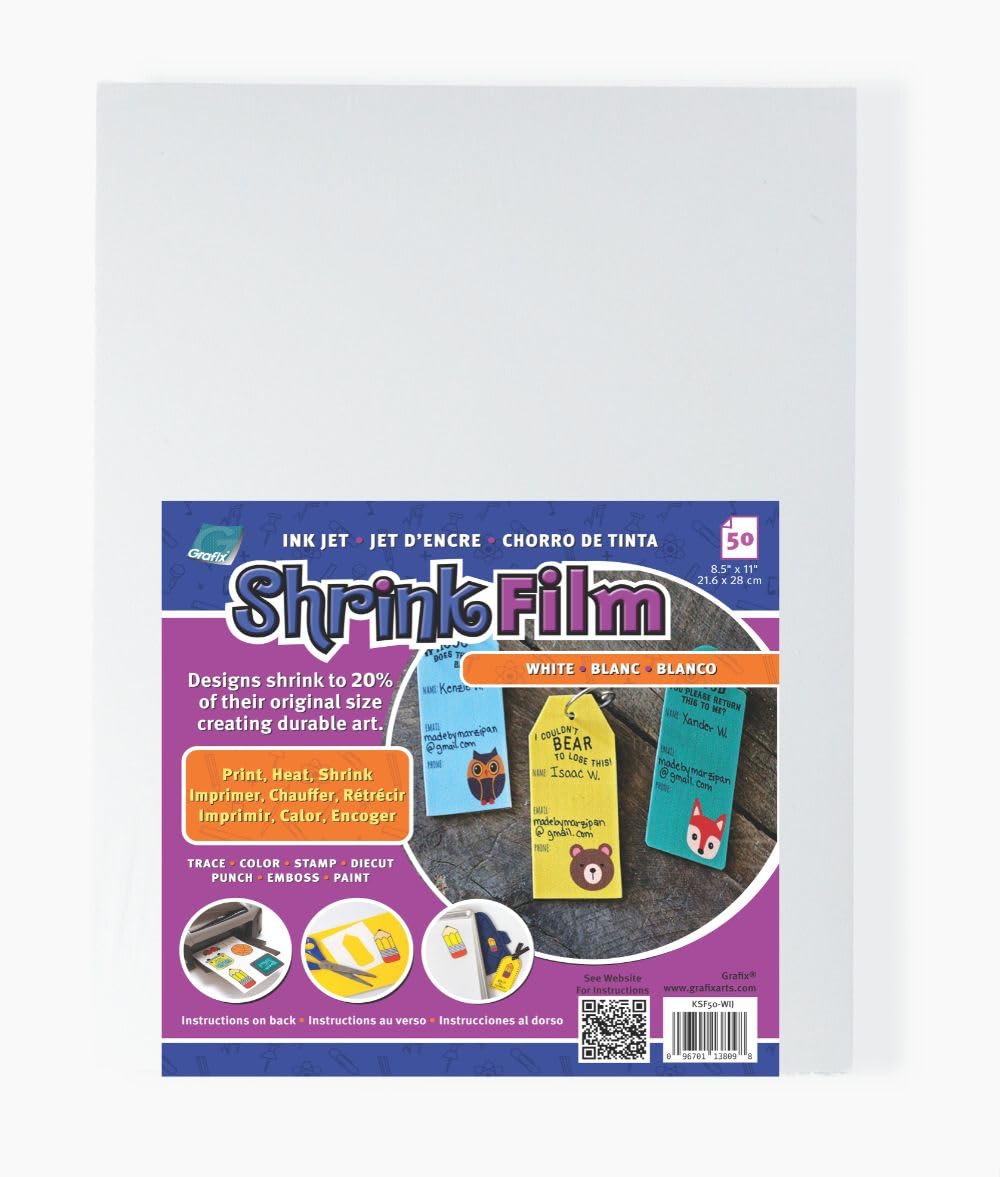 Photo 1 of Grafix Shrink Film - 8.5"x11" Sheets, Design Your Art and Shrink It to Create Jewelry, Embellishments, Paper Crafts, Gift Tags, Ornaments and More.