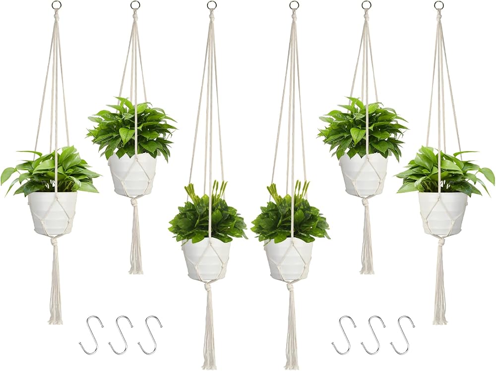 koitoy Macrame Plant Hanger Set 6 Pack White Indoor Outdoor 60/75/100cm
