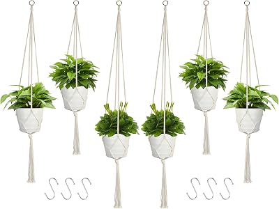 koitoy Macrame Plant Hanger Set 6 Pack White Indoor Outdoor 60/75/100cm
