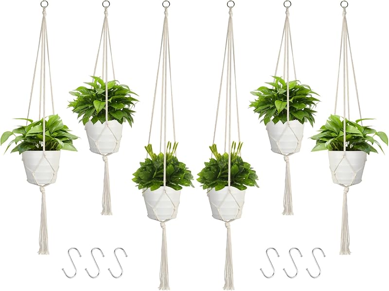koitoy Macrame Plant Hanger Set 6 Pack White Indoor Outdoor 60/75/100cm