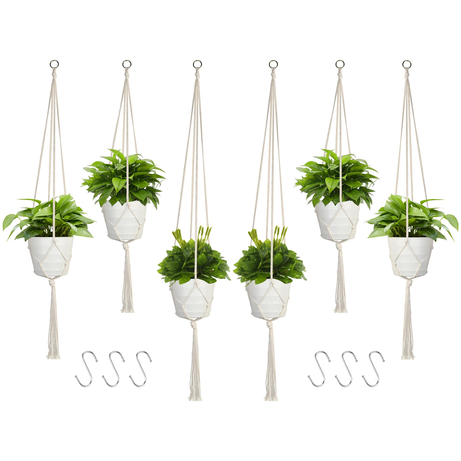 koitoy Macrame Plant Hanger, 6 Pack White Indoor Outdoor Hanging Planter Flower Pot Basket Hanging Handmade Hanging Plant Holders(60cm *2 80cm *2 100cm*2)