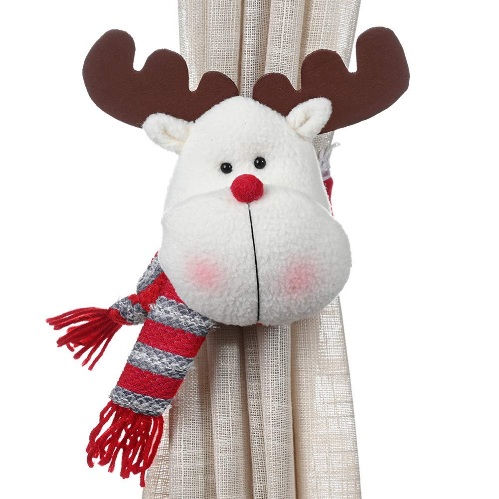 2Pcs Christmas Curtain Tiebacks Elk Santa Claus Snowman Curtain Buckle Holdbacks Window Curtain Holder Bedroom Living Room Office Window Office Home Decoration Decors Ornaments