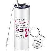 Suclain 2 Pcs Cheer Coach Gifts Set for Women 20 oz Cheerleader Tumbler with Lid Straw and Cheerleading Coach Keychain for Coach Cheerleader Birthday Retirement Gifts(Pink)