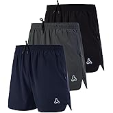 SILKWORLD Men's Running Stretch Quick Dry Shorts with Zipper Pockets(Pack of 2,3)