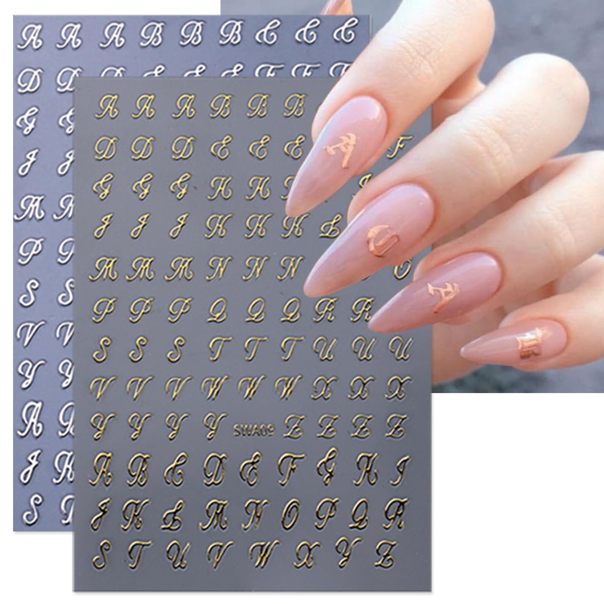 Nail Lettering Mua 8 Sheets Retro English Letters Nail Stickers for Nail Art 3D Self ...