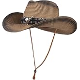 Western Straw Cowboy Cowgirl Hat for Men Women Wide Brim Cowboy Hat with String Shapeable Sun Beach Cap Fishing Cap